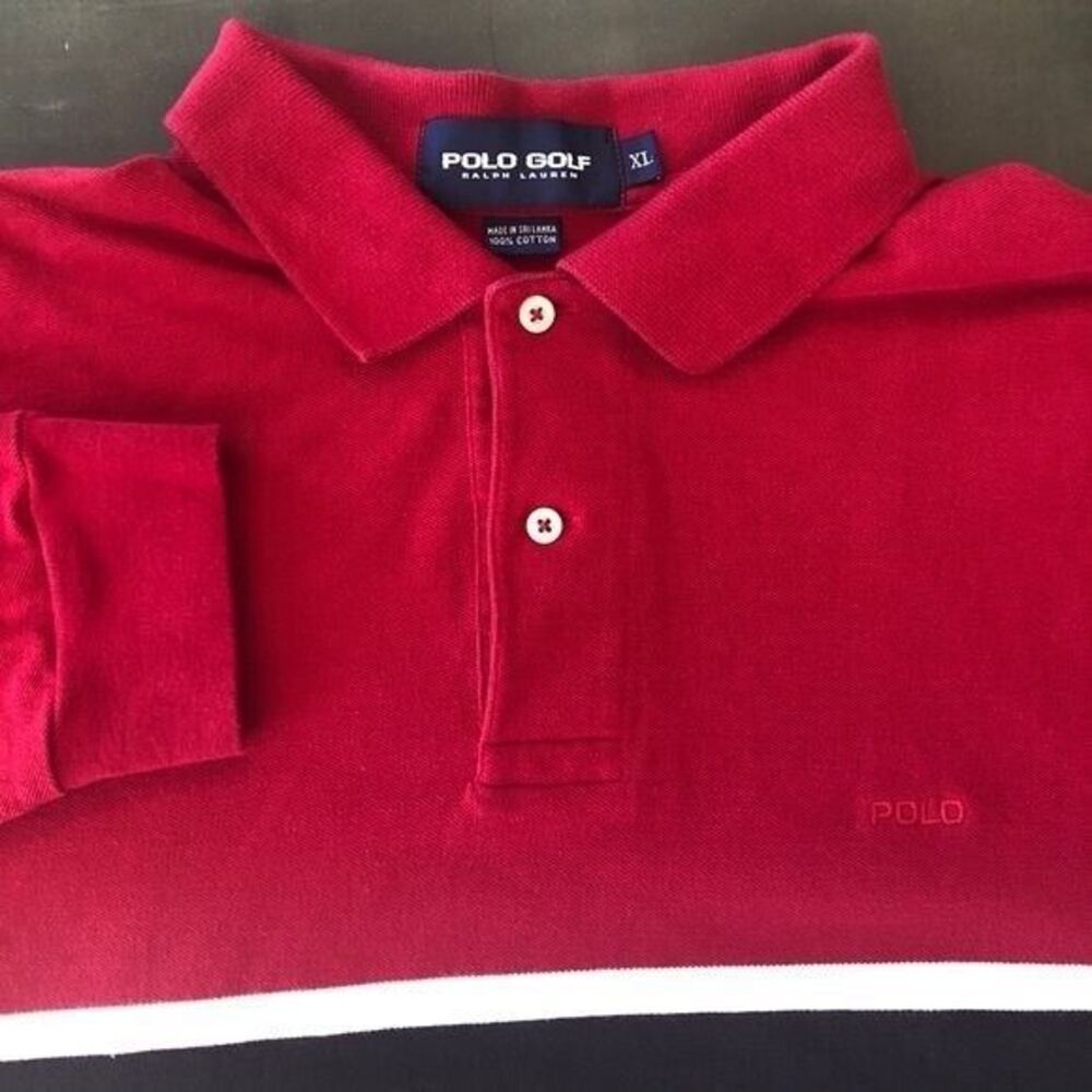 Polo Golf Ralph Lauren Men's XL/Large Red Knit Long‎ Sleeve 1/4 Button Polo